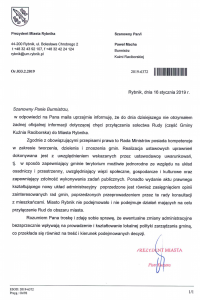 Odpowiedź prezydenta Rybnika Pana Piotra Kuczery na temat przyłączenia sołectwa Rudy do Rybnika